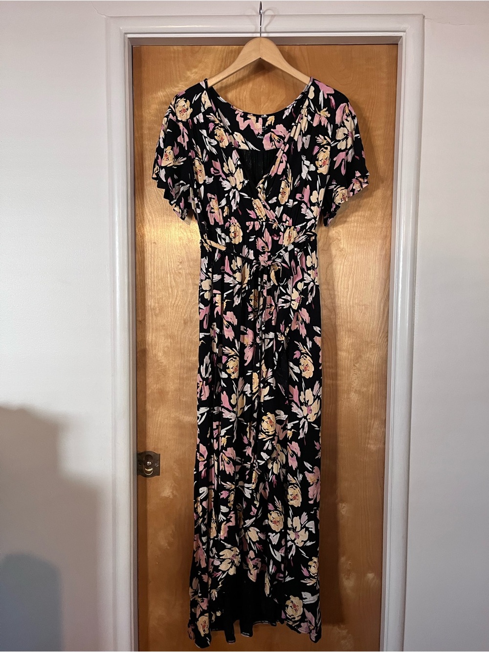 Isabel Maternity Floral Maxi Dress with Pink, Coral, Yellow, and Cream Blooms